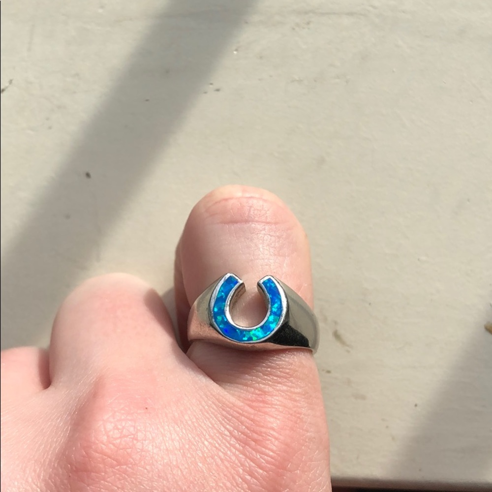 Opal and sterling silver horseshoe ring